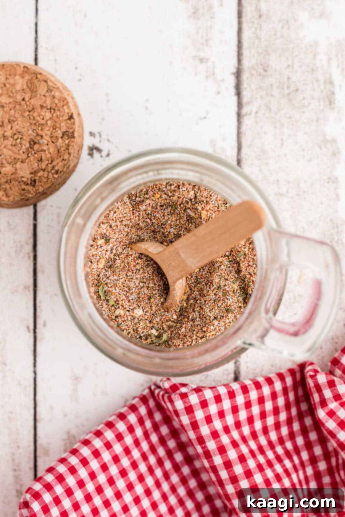 Overhead shot of a container filled with all purpose seasoning.