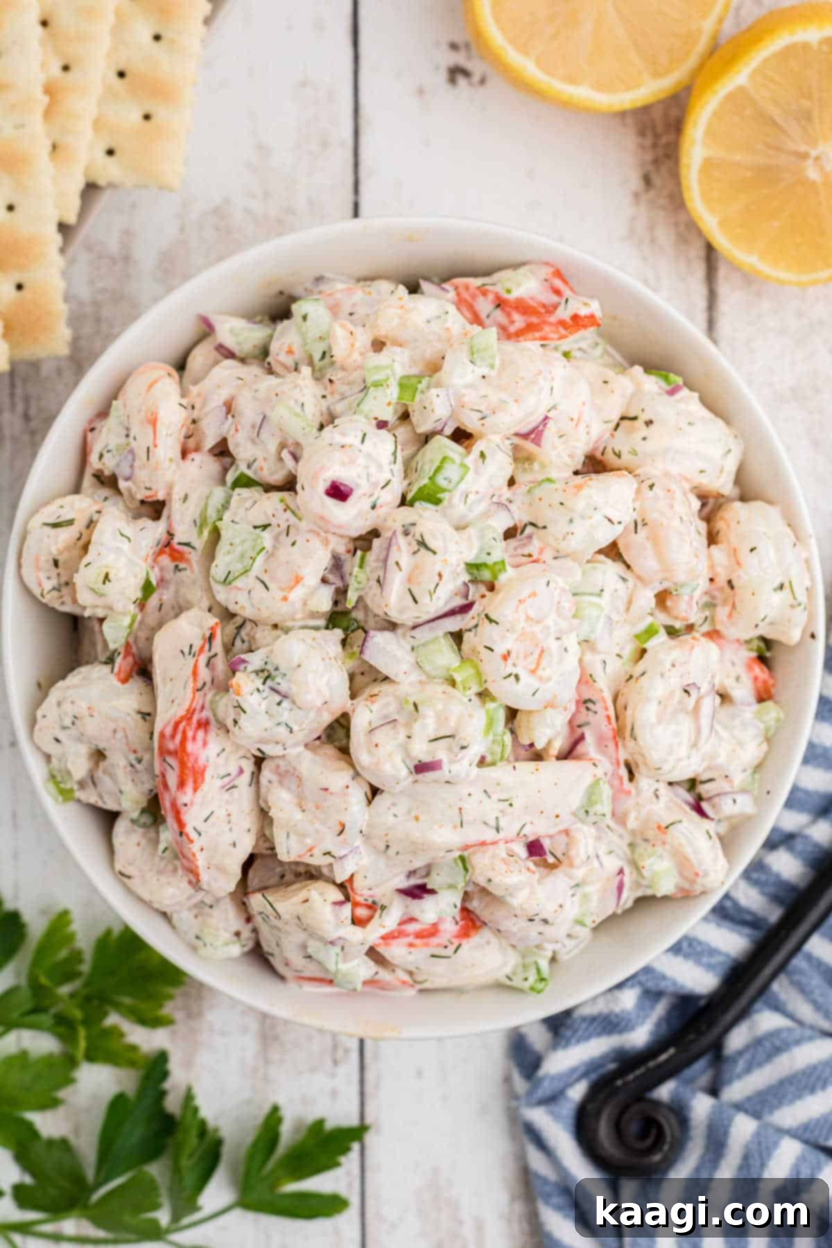 Deep South Seafood Symphony 8 Overhead image of a bowl of southern seafood salad.