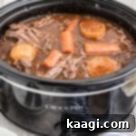 Red Wine Braised Venison Pot Roast 6 Slow cooker venison roast with red wine and carrots and potatoes.