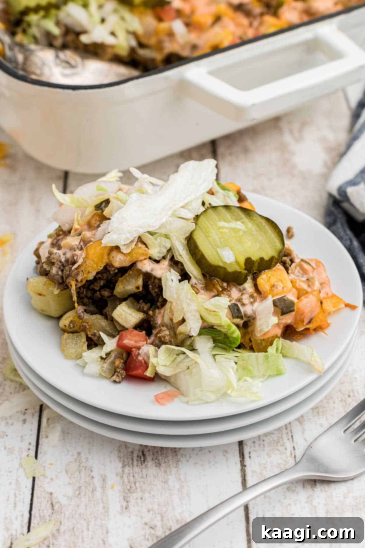 Ultimate Big Mac Comfort Casserole 15 A plate full of big mac casserole.