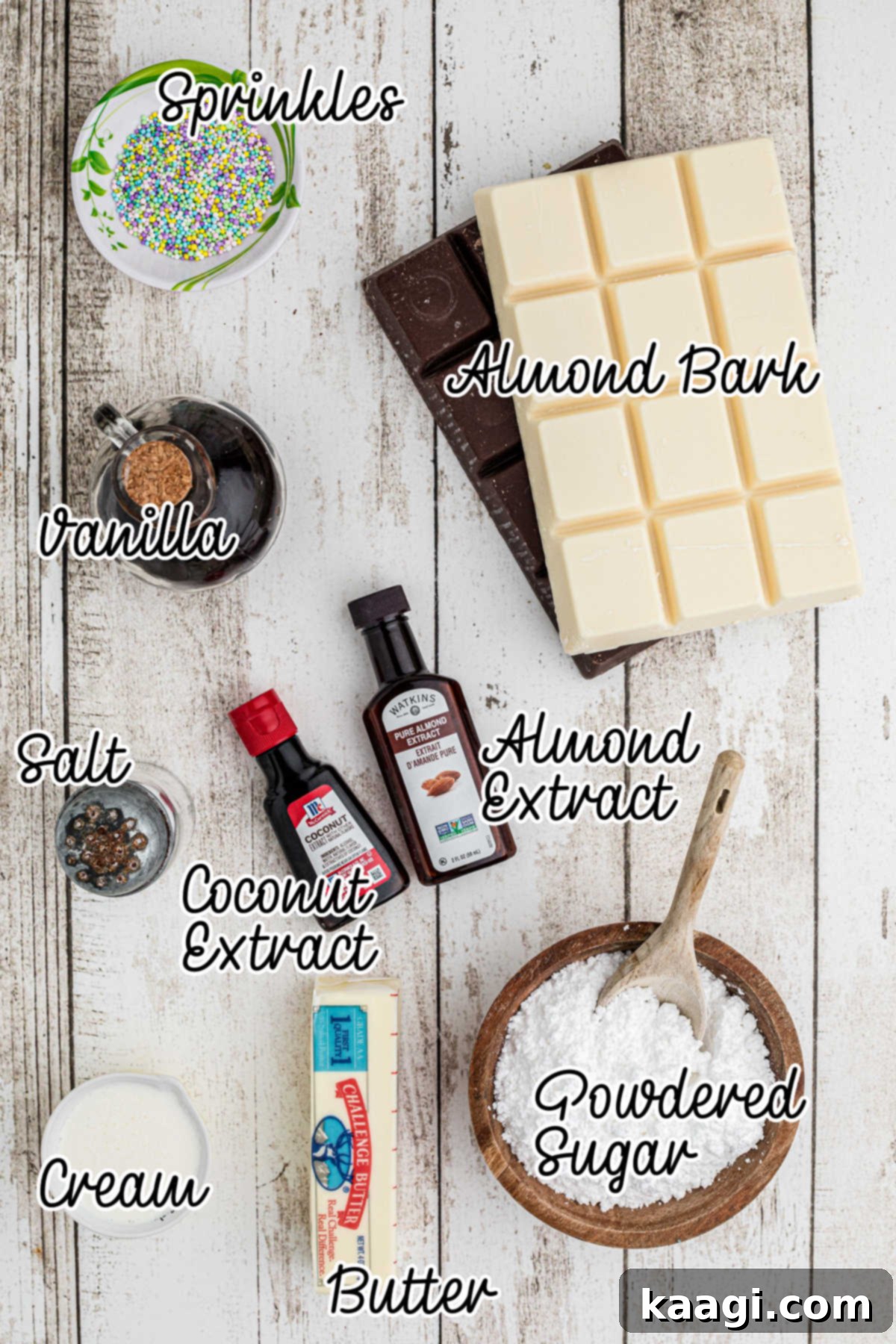 Overhead shot of all the ingredients needed to make homemade buttercream easter eggs.