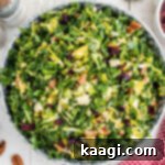 Copycat Cracker Barrel Kale Salad 7 Overhead shot of a full bowl of a copycat cracker barrel kale salad.