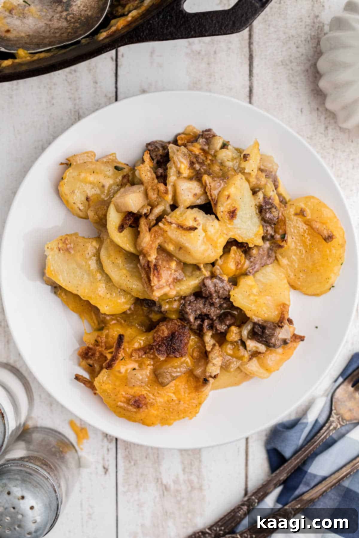 A plate full of hobo casserole, ready to be eaten.