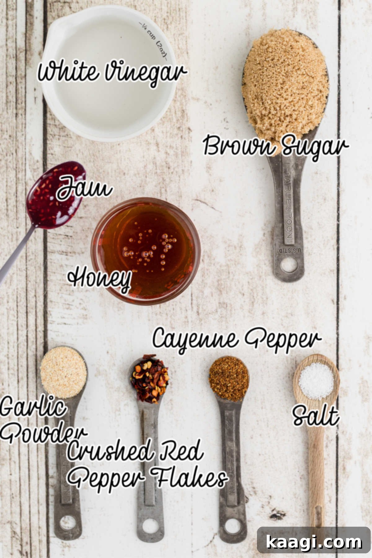 Ingredients needed to make a popeyes sweet heat sauce recipe, neatly laid out.