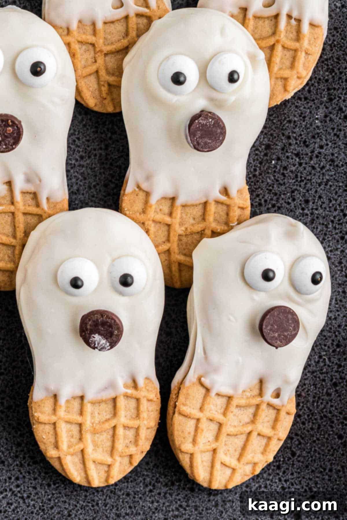 Boo-tter Bites 6 Up close shot of a Nutter Butter Ghosts Halloween Treat.