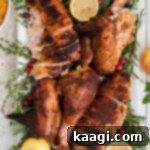 Overhead shot of a platter full of meat that has been soaked in a Cajun Turkey Brine.