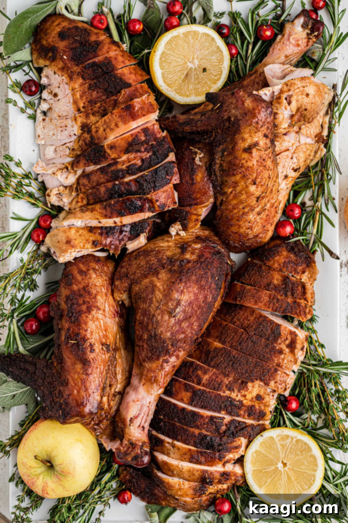 A delicious platter of sliced turkey meat, showcasing its moist texture and golden skin, ready to be served.