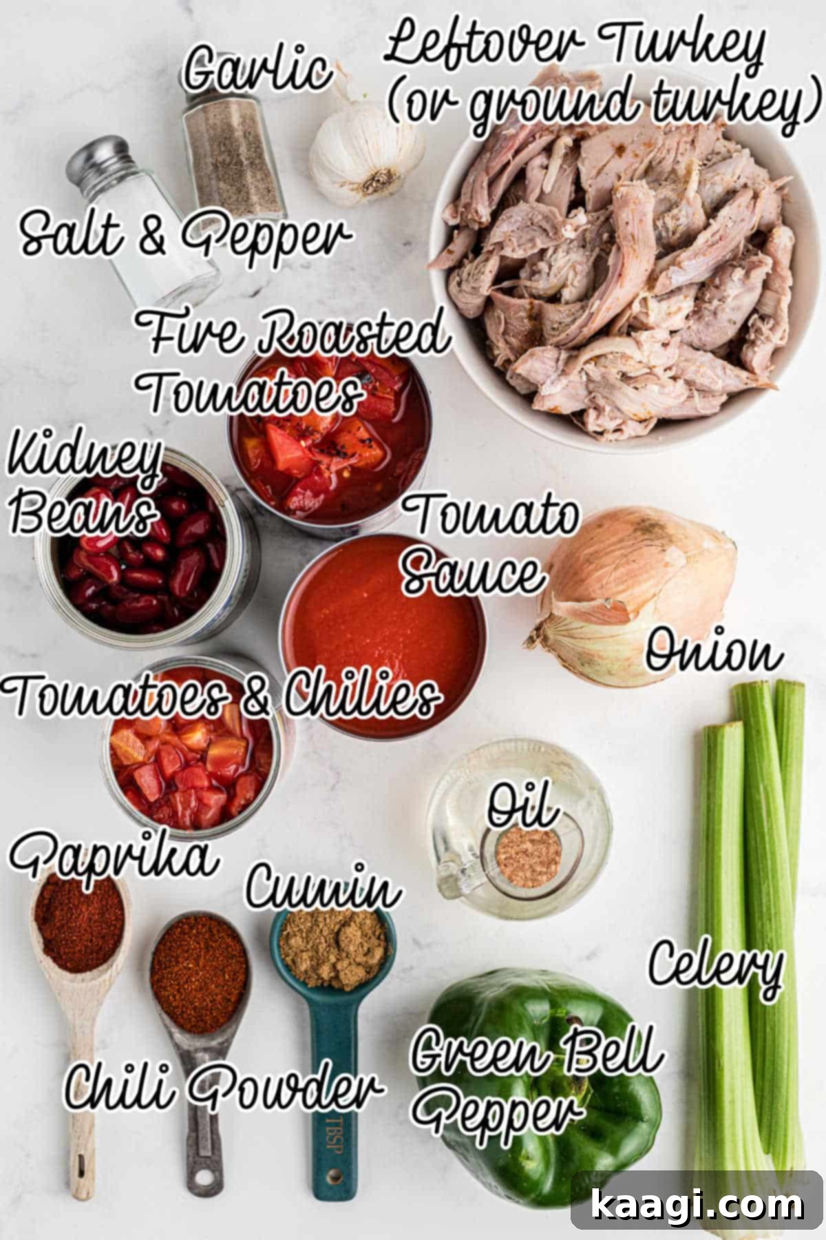 Rich and Hearty Dutch Oven Turkey Chili 3 Ingredients needed to make a Dutch Oven turkey chili with text overlay.