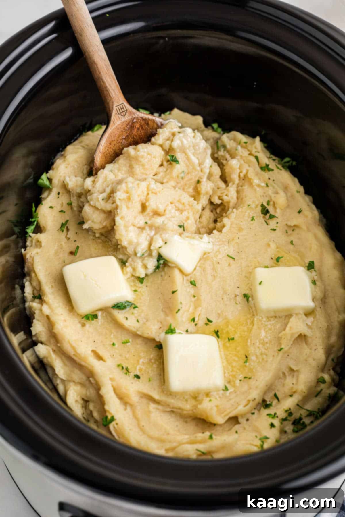 Savory Slow Cooker Mashed Potatoes 12 Slow cooker mashed potatoes with chicken broth.