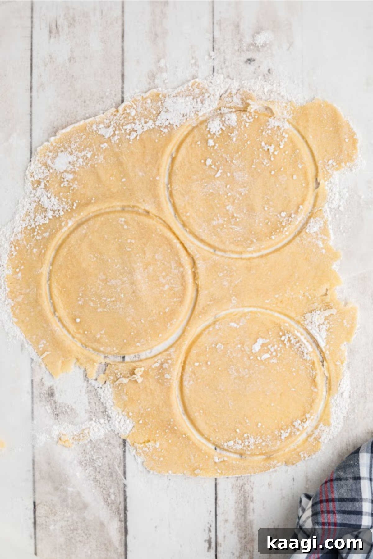 Pie pastry rolled out and small rounds cut out.