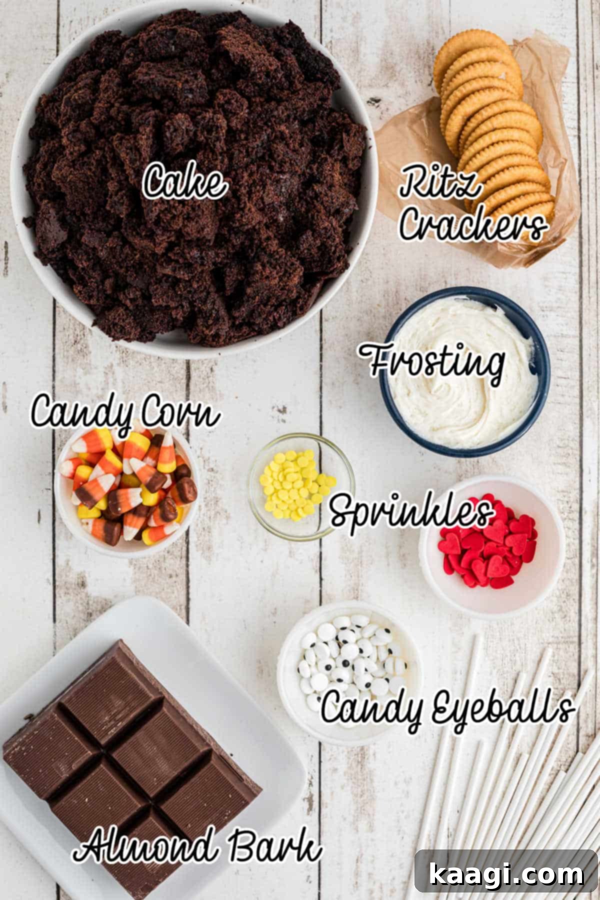 Festive Thanksgiving Cake Pops 3 An overhead shot showcasing all the essential ingredients laid out for making Thanksgiving Turkey Cake Pops.