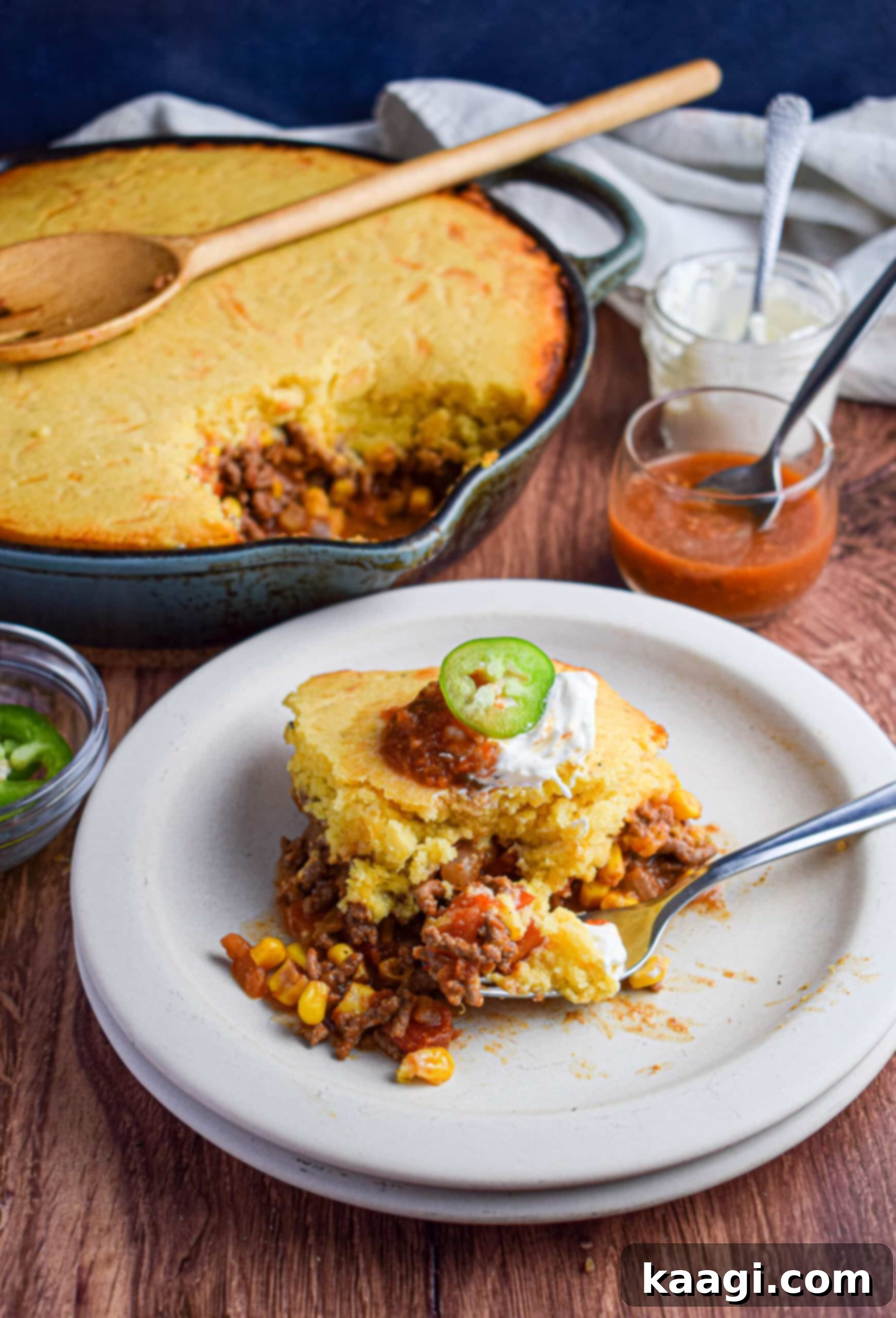 Southern Skillet Classics 19 A hearty Beef Tamale Casserole, baked in a cast iron skillet with a golden cornbread topping and savory beef filling.