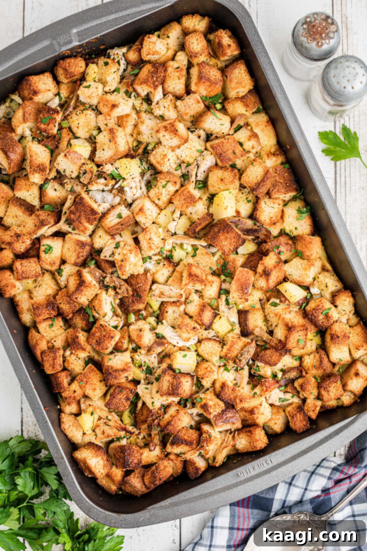 Overhead shot of an Amish Turkey Stuffing Recipe.
