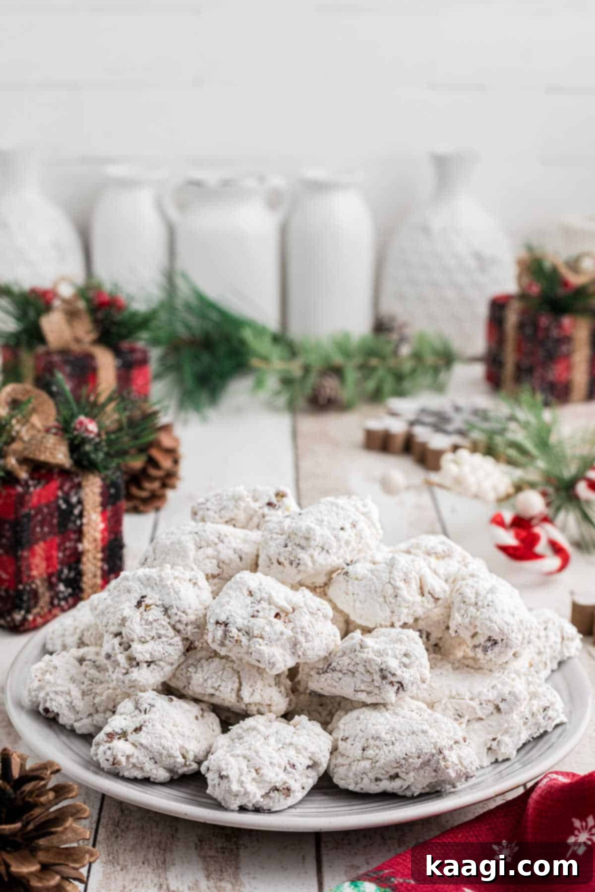 Divine Pecan Clouds 2 A side view of a plate full of old fashioned divinity candy.