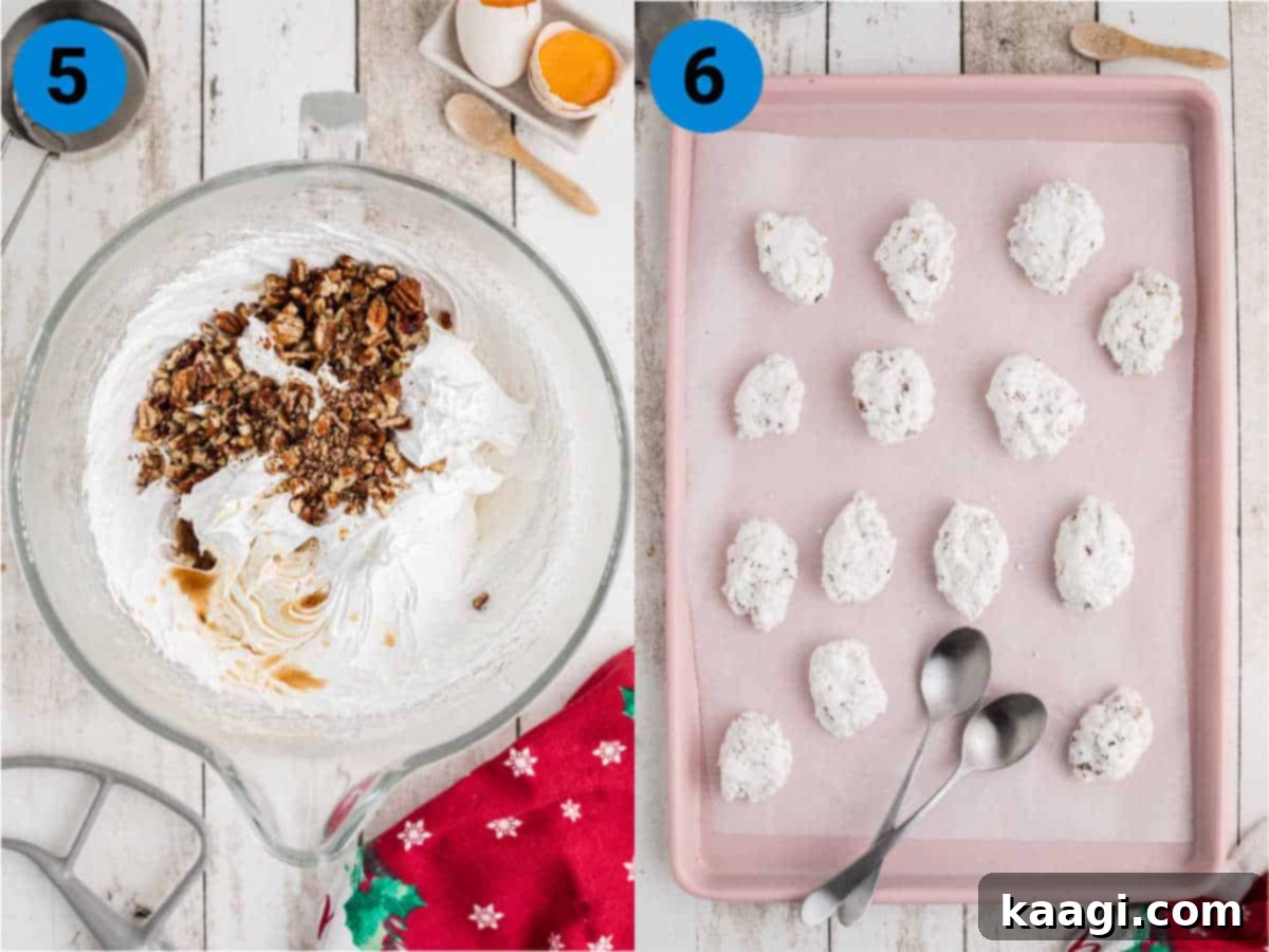 Divine Pecan Clouds 5 A collage of two images showing how to make old fashioned divinity candy.