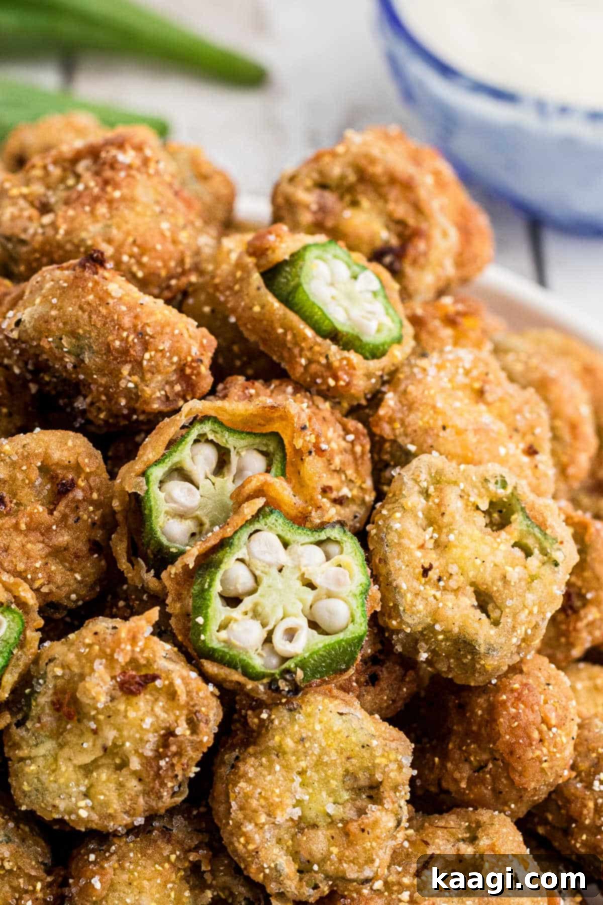 Close up of some pan fried okra.