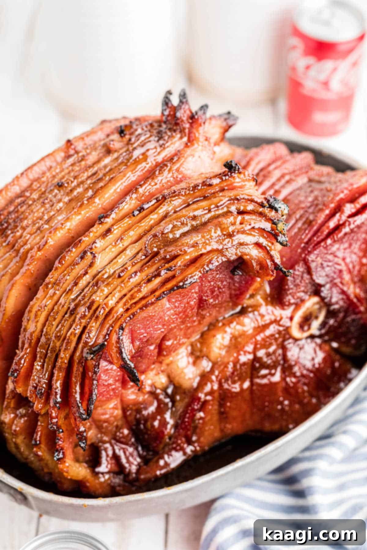 A ham glazed with a southern coca-cola glaze, ready to be served as a holiday meal.