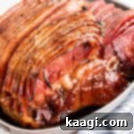 A southern coca-cola ham recipe, finished cooking and beautifully glazed.