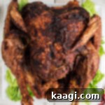 Crisp and Juicy Turkey Triumph 13 An overhead shot of deep fried turkey, beautifully cropped square.