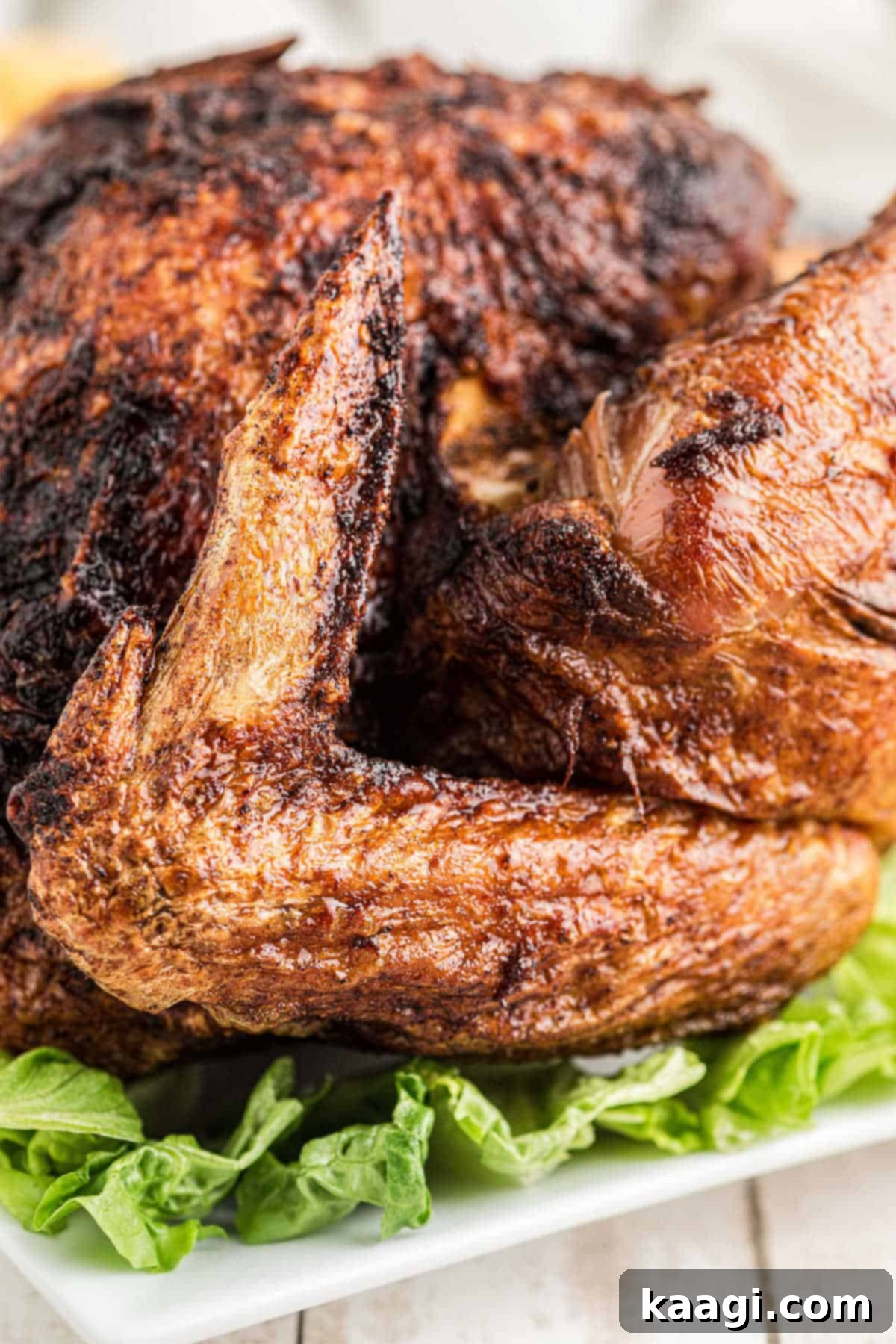 Crisp and Juicy Turkey Triumph 8 A close-up shot of a perfectly cooked deep fried turkey, removed from the oil.