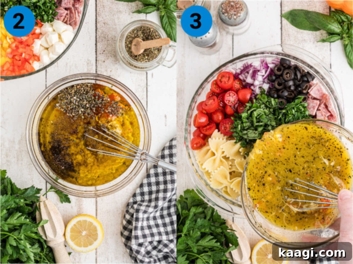 Italian Pasta Perfection 5 Collage of two images showing how to make an Italian Pasta Salad.