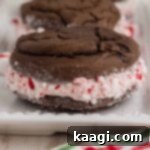 A Close up of a Christmas Whoopie Pie, with crushed peppermints.