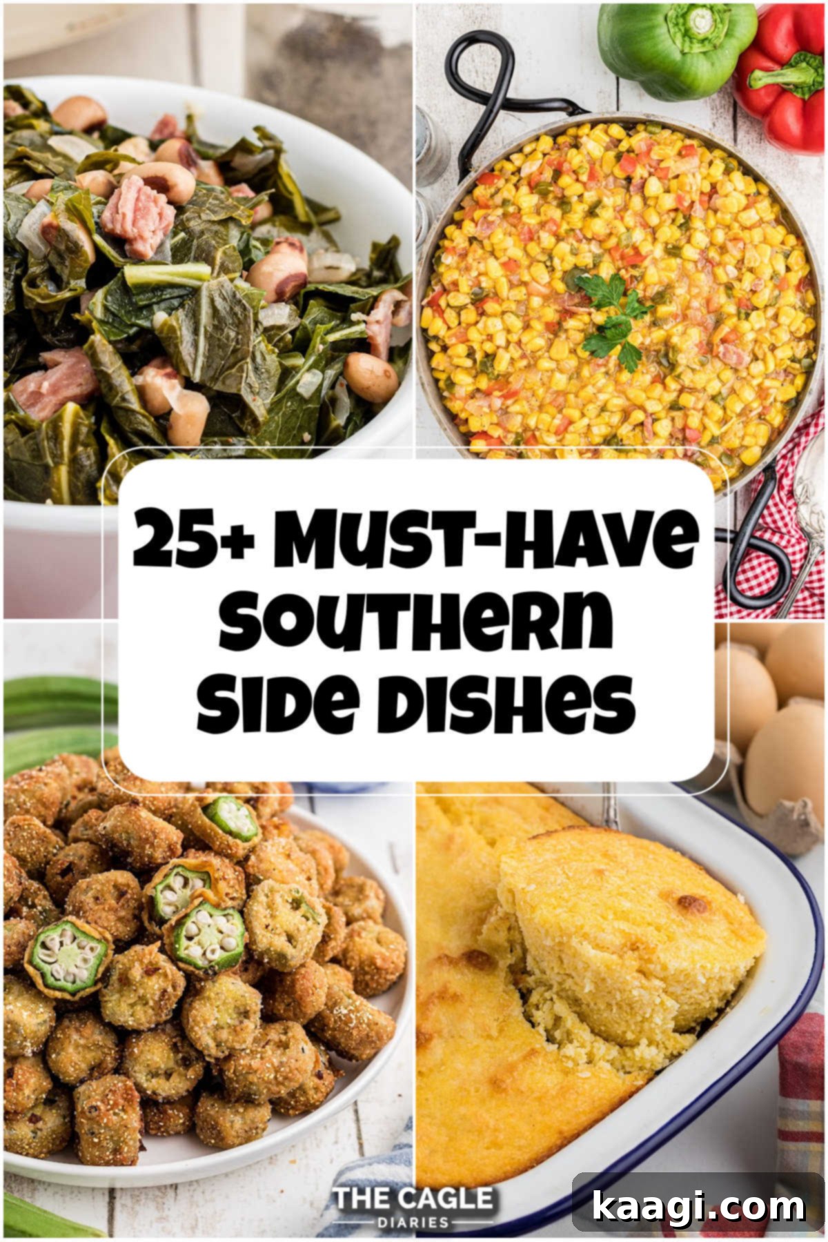 Elevate Your Plate with Essential Southern Sides 2 A collage of four images showing various Southern side dishes, highlighting the rich diversity of comfort food.