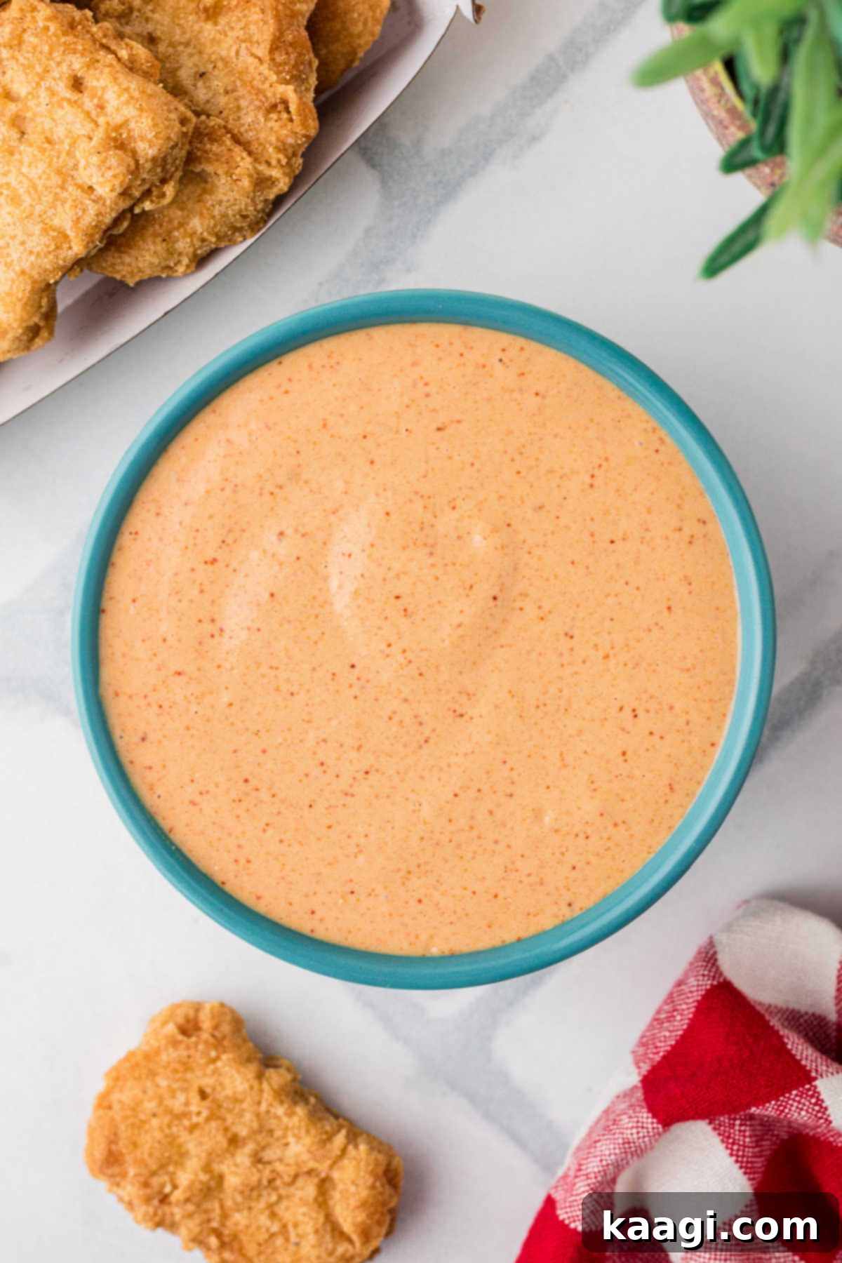 Overhead view of a bowl of McDonald's Cajun Sauce.