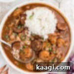 A bowl of gumbo, showing What To Serve With Seafood Gumbo.