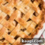 Close up of the top of a country apple pie recipe.