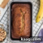 Mayo Magic Banana Bread 7 Overhead image of banana bread with mayo in a loaf pan.