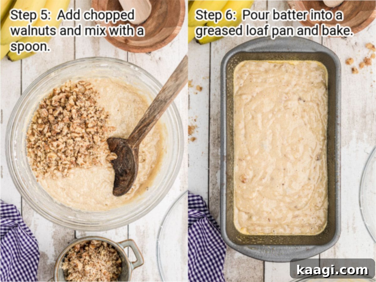 Mayo Magic Banana Bread 5 two images showing the assembly of a banana bread