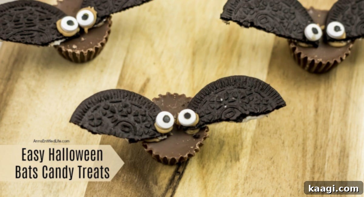 A festive platter of Easy Halloween Bats Candy Treats, dark and winged, perfect for a spooky snack.
