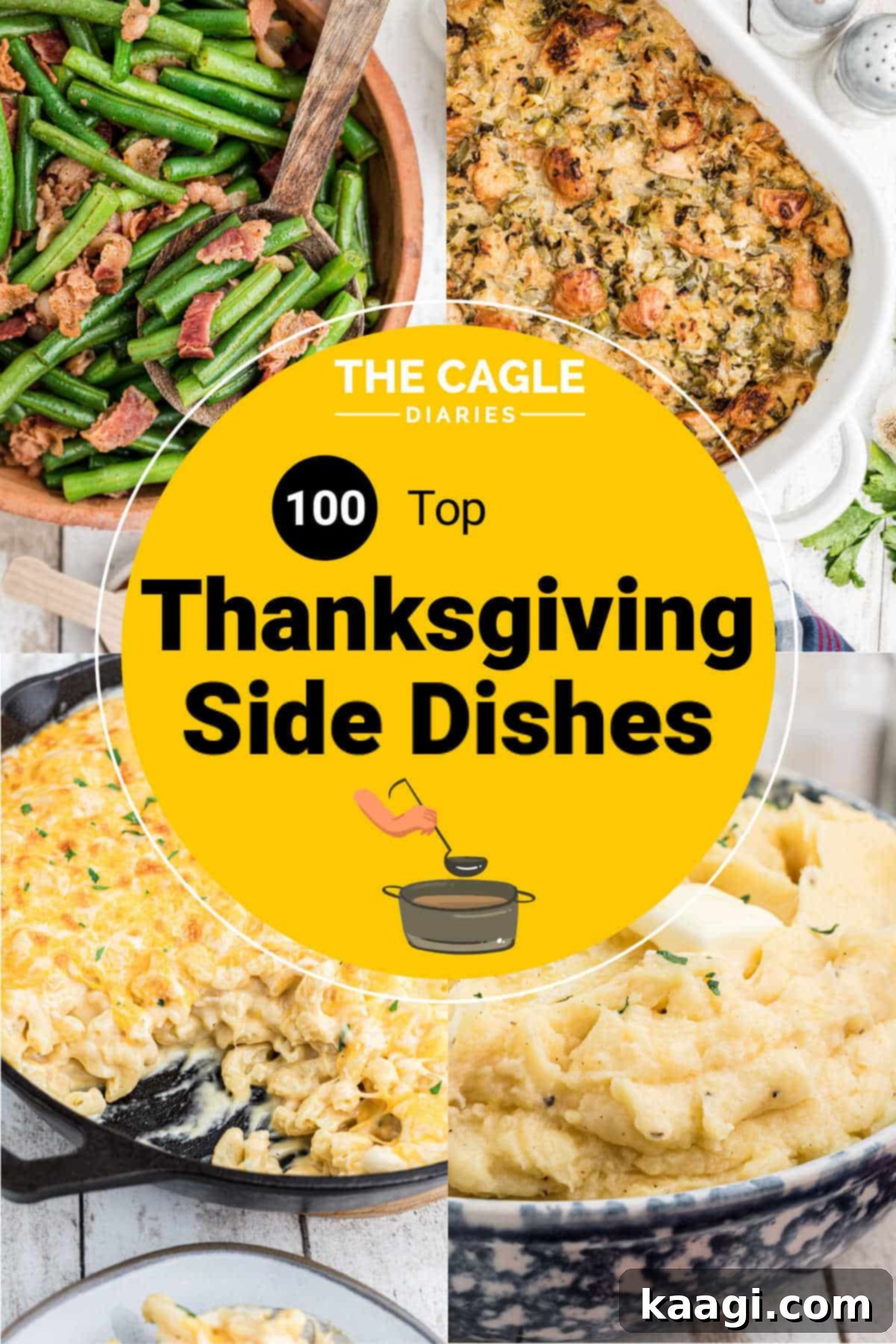 A collage of four enticing Thanksgiving side dishes, showcasing variety and gourmet presentation.