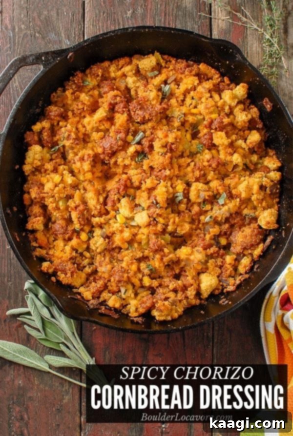A rich and spicy chorizo sage cornbread dressing, brimming with flavor.