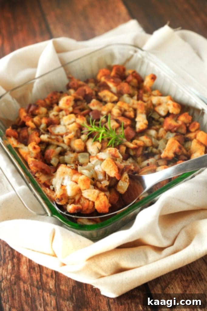 A classic Grandma's Easy Vegan Stuffing, a delightful plant-based option.
