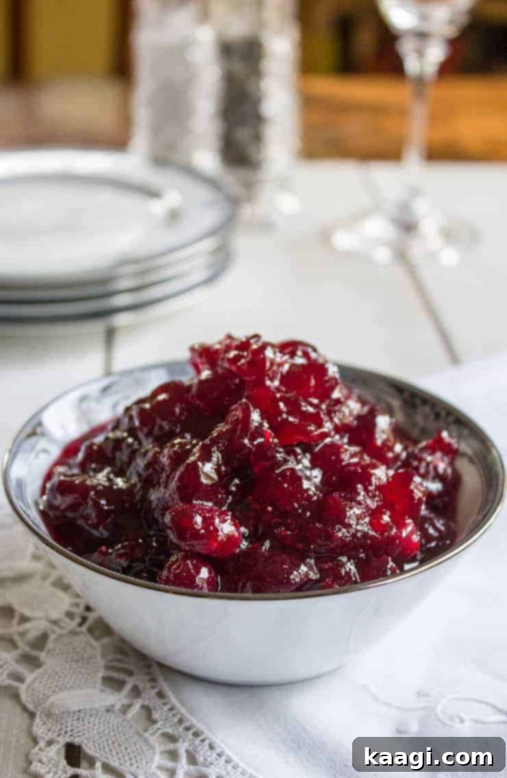 A generous serving of homemade whole berry cranberry sauce, a Thanksgiving must-have.