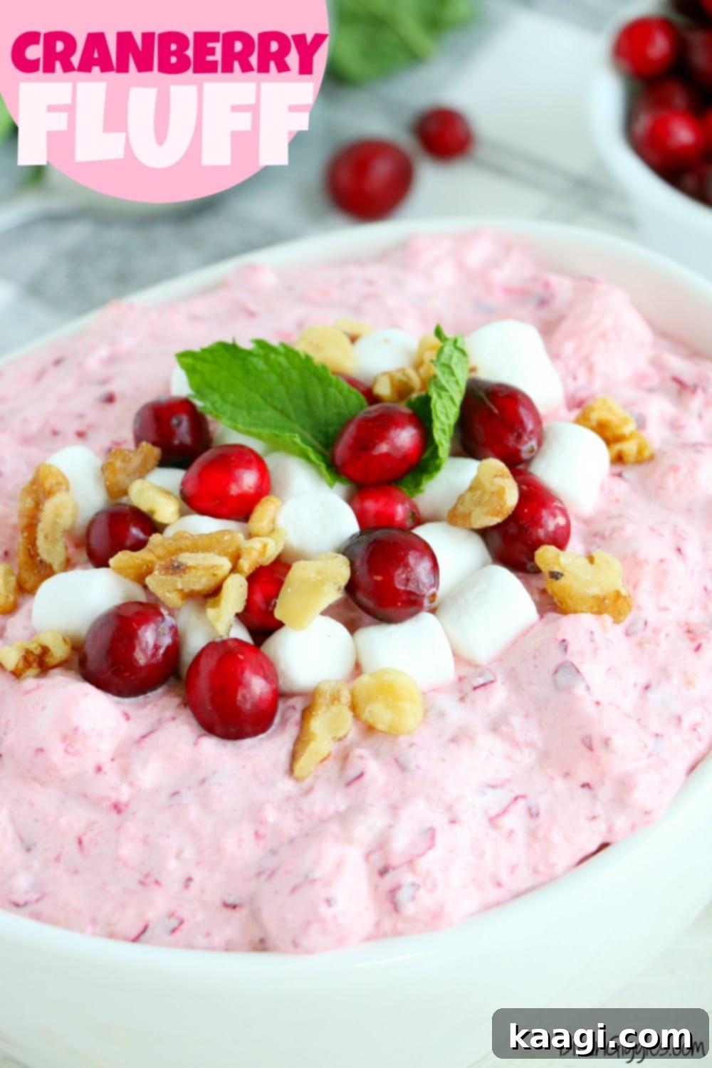 A creamy, tangy, and sweet cranberry fluff, a family favorite side dish.