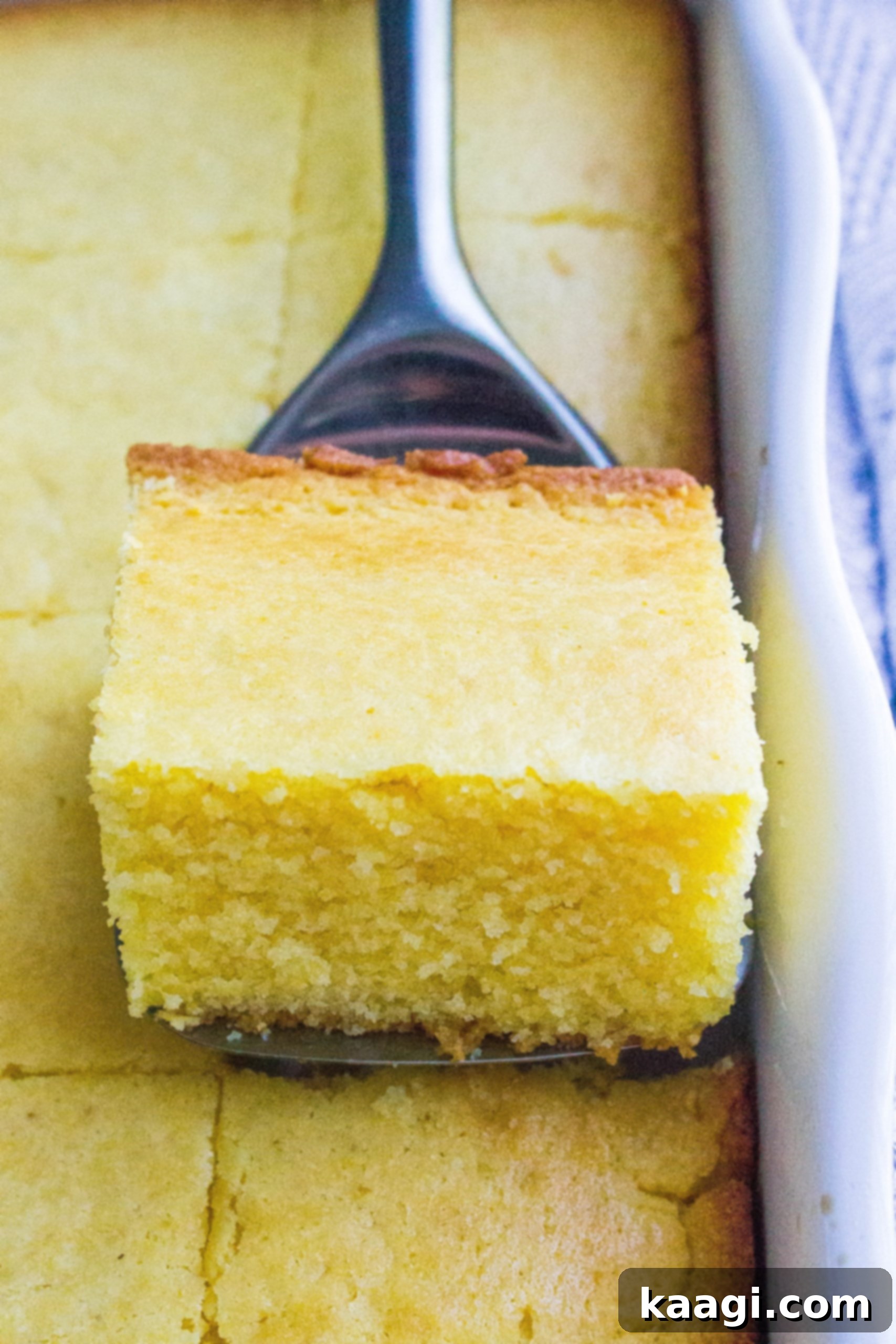 The best sweet and moist cornbread, fluffy in the center with golden-brown edges.
