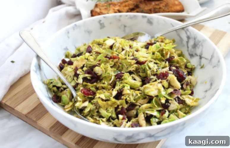 Vibrant Sautéed Brussels Sprouts with Cranberries and Lemon in a serving bowl.