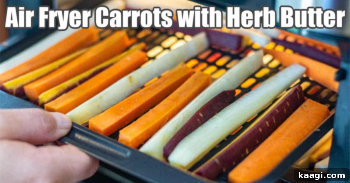Perfectly roasted Air Fryer Carrots with Garlic Butter, garnished with fresh herbs.