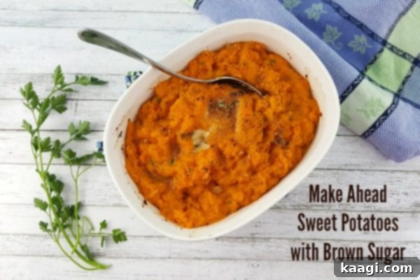 A charming dish of make ahead sweet potatoes with brown sugar, ready for serving.