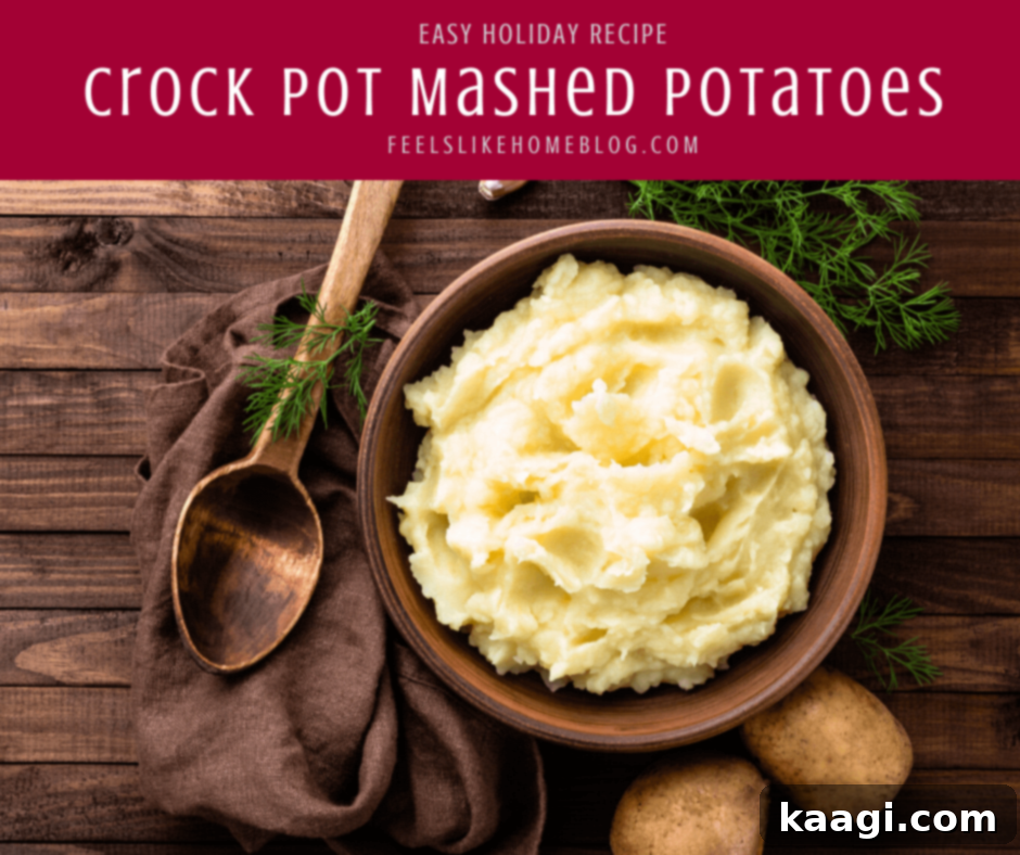 Rich and creamy crock pot mashed potatoes, perfect for a stress-free holiday.