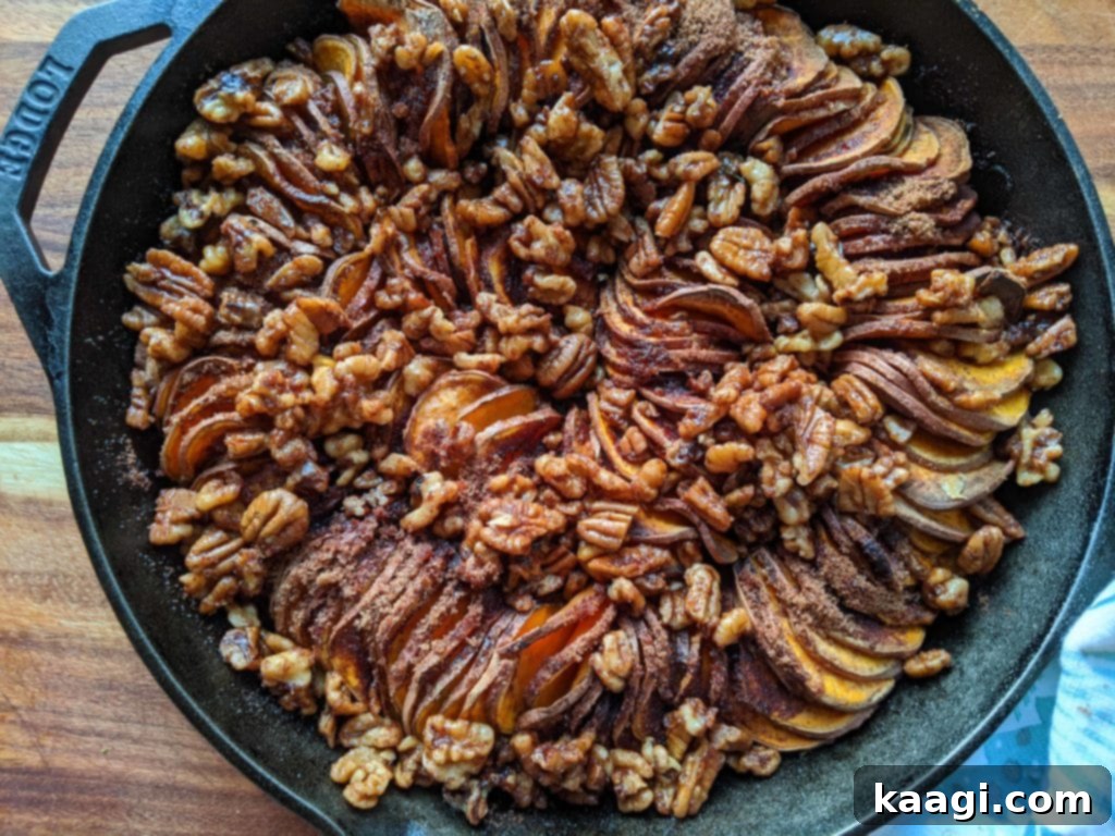 A decadent skillet sweet potato casserole, rich with fall spices.