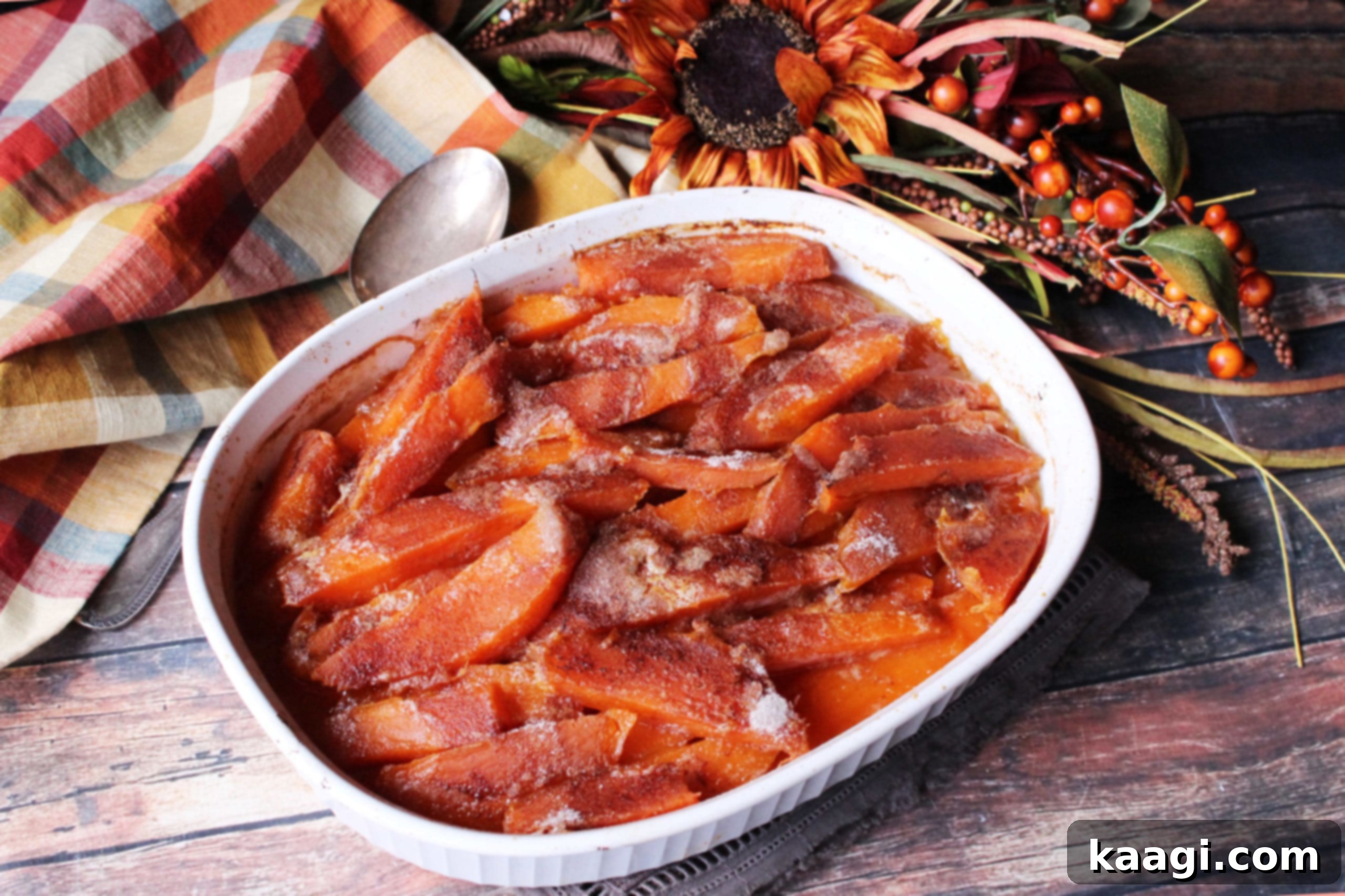 Sweet and gooey Southern candied sweet potatoes with a hint of cinnamon.
