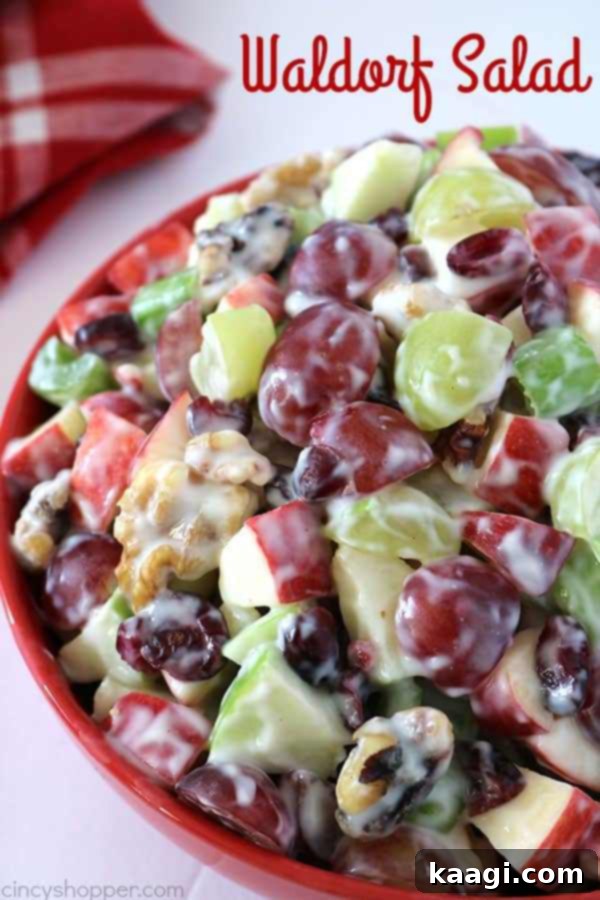A classic Waldorf Salad, loaded with apples, grapes, celery, and walnuts.