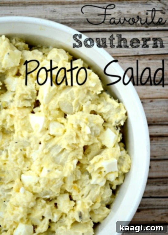 A bowl of creamy Southern Potato Salad, a holiday gathering essential.
