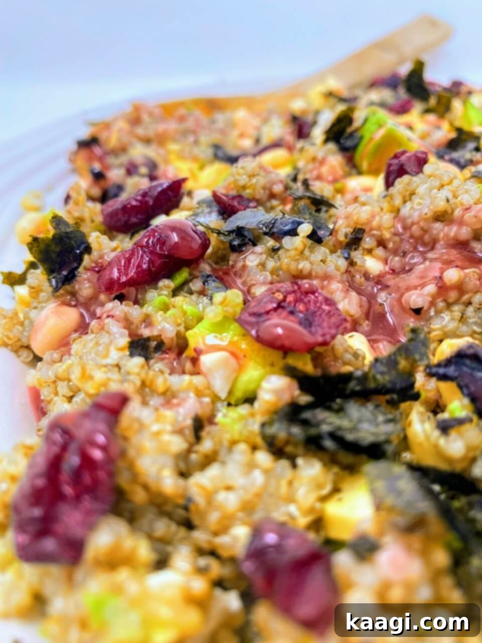 A healthy and vibrant cranberry quinoa pasta salad, perfect for Thanksgiving.