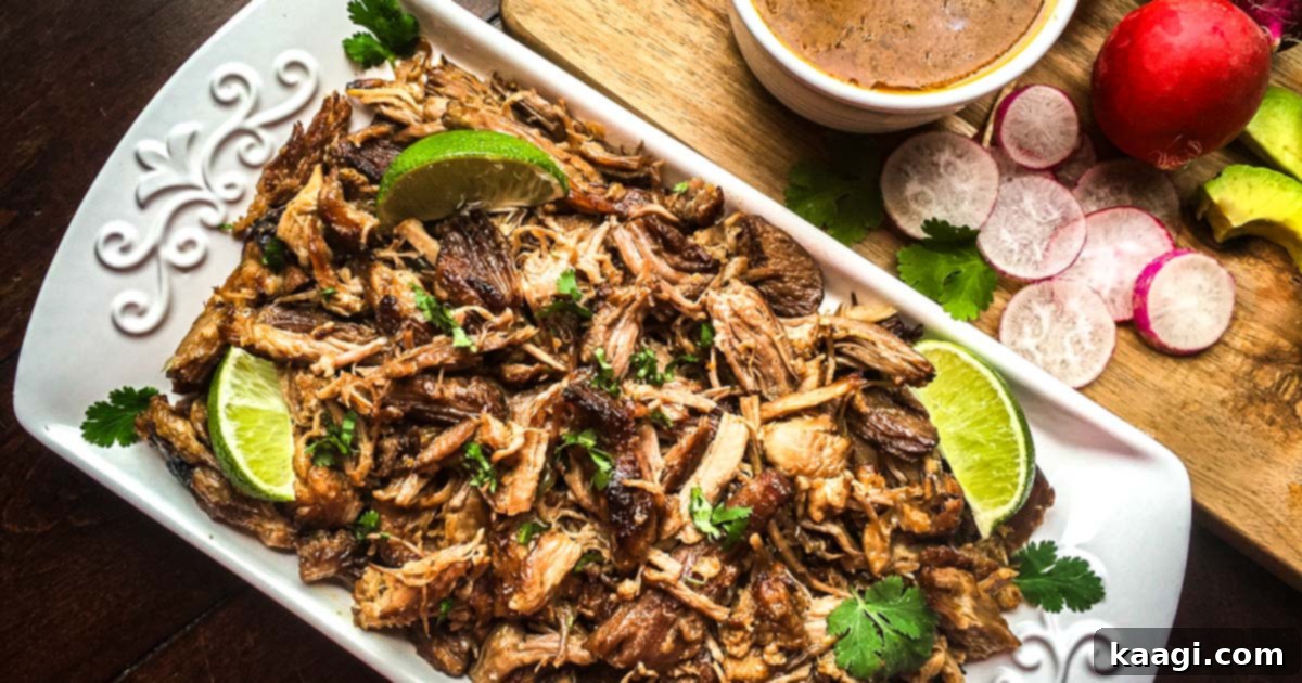 Instant Pot Mexican Shredded Pork, versatile and flavorful, ready to be served on rolls, tacos, or salads.