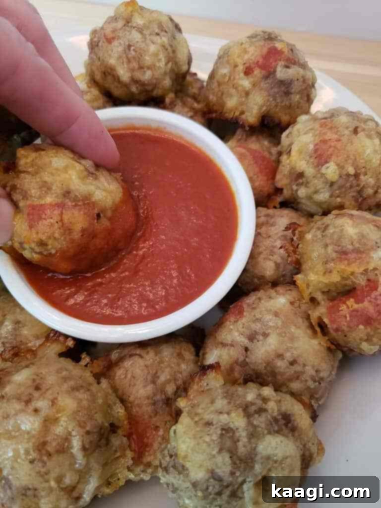 Keto Sausage Pizza Bites, flavorful and gluten-free, perfect for parties or snacks.